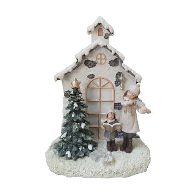 Kerstversiering DKD Home Decor Hars Huis (16,5 x 9 x 21 cm) (2 Stuks)