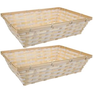 Broodmand rechthoek - 2x - bamboe hout - 39 x 29 x 10 cm - mandje rotan/riet