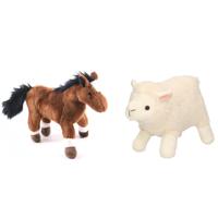 Pluche knuffel boerderijdieren set Schaap/lammetje en Paard van 20 cm