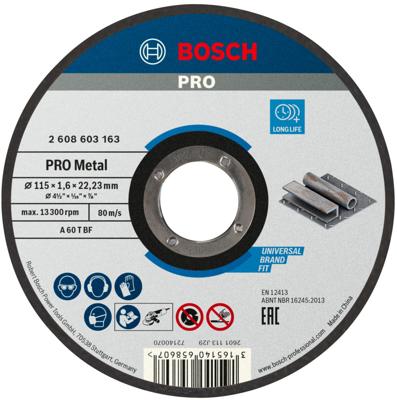 Bosch Accessoires Doorslijpschijf recht Standard for Metal A 60 T BF, 115 mm, 22,23 mm, 1,6 mm 1 stuks - 2608603163