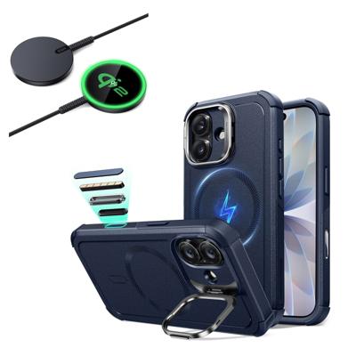 iPhone 17 Bundle Cyber Tough Magnetic Case (Camera Control, Stash Stand) and Magnetic Charging Pad (Qi2) - Navy Blue iPhone 17 Bundle Cyber Tough Magnetic Case (Camera Control, Stash Stand) and Magnetic Charging Pad (Qi2) - Navy Blue