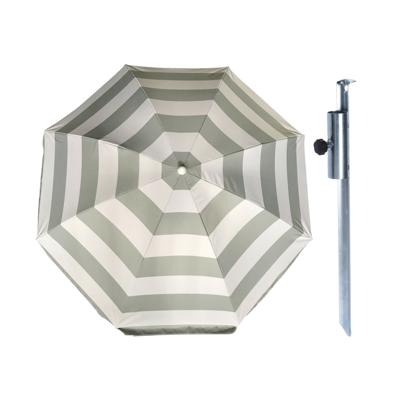 Parasol met metalen grondharing - zilver/wit gestreept - polyester - Dia 180 cm - verstelbaar