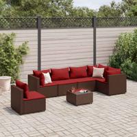 7-delige Loungeset met kussens poly rattan bruin