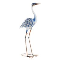 Tuin decoratie dieren/vogel beeld - Metaal - Reiger - 42 x 80 cm - buiten - blauw