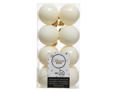 Kerstbal plastic glans en mat d4 cm wolwit 16st - Decoris