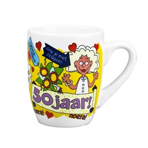 Cartoon cadeau koffie mok/beker - 50 jaar vrouw - met grappige tekst - Sarah - 300 ml