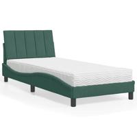 Bed met matras "Hanko" fluweel donkergroen 90x190 cm