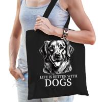 Cadeau tas voor hondenliefhebbers - zwart - Golden Retriever hond - katoen - 42 x 38 cm