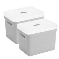 Sunware Opbergbox met transparante deksel - 2x stuks - lichtgrijs - 18L - kunststof - 35x25x24cm