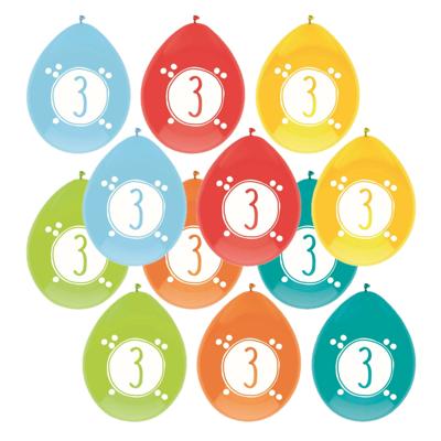 Haza party Ballonnen - 3 jaar - leeftijd verjaardag - 12x stuks - 30 cm - versiering - feestartikele