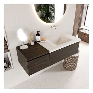 Mondiaz Bukla 120cm badmeubel met module 40 dark brown 2 lades met wastafel rechts zonder kraangat kleur talc