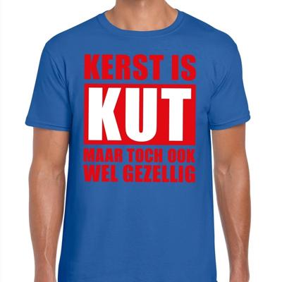 Foute Kersttrui t-shirt - Kerst is kut maar toch gezellig - blauw - voor heren