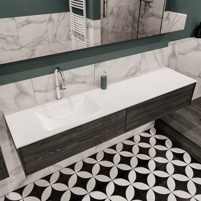 Mondiaz Lush Cloud badmeubel eiken Dark brown 180 cm 2 lades solid surface enkele spoelbak links 1 kraangat