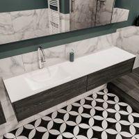 Mondiaz Lush Cloud badmeubel eiken donker bruin 180 cm 2 lades solid surface enkele spoelbak links 1 kraangat Mondiaz Lush Cloud badmeubel eiken donker bruin 180 cm 2 lades solid surface enkele spoelbak links 1 kraangat