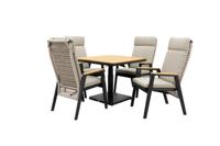 Qopps Zamin up down tuintafel met 4 Indra gasveer verstelbare tuinstoel