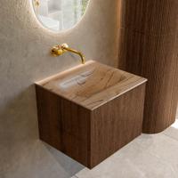 Badmeubel Mondiaz Kurve-Dlux | 50 cm | Meubelkleur Walnut | Wastafelkleur Arena | Solid surface | Wasbak midden spoelbak | Zonder kraangat(en)