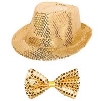 Folat party carnaval set - gouden verkleed hoedje - en vlinderstrikje - goud - glitter and glamour