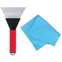 Autoramen IJskrabber Soft grip - rood - 25 cm - met anti-condens doek - winter - thumbnail