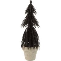 J-Line Dennenboom in pot glitter zwart 22 cm | 12 stuks