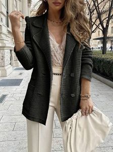 Plain Long Sleeve Buckle Lapel Collar Casual Blazer