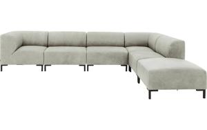 Goossens Excellent Hoekbank Marshall Met Hocker grijs, leer, 1,5-zits, urban industrieel