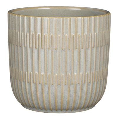 Plantenpot/bloempot keramiek lichtgrijs stripes patroon - D17.5/H16 cm