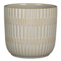 Plantenpot/bloempot keramiek lichtgrijs stripes patroon - D17.5/H16 cm - thumbnail