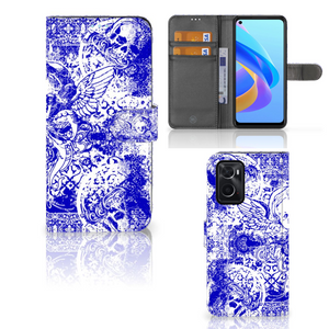 Telefoonhoesje met Naam OPPO A76 | A96 Angel Skull Blauw