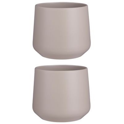 2x stuks bloempot mat taupe keramiek voor kamerplant H18 x D21 cm