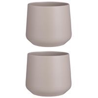 2x stuks bloempot mat taupe keramiek voor kamerplant H18 x D21 cm