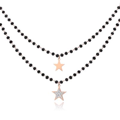 Dubbel Laags Ketting Kristal Kralen - Stars Rose Gold