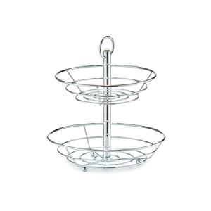 2-laags etagere - rond - zilver - metaal - D26 x H29 cm - fruitschaal/fruitmand