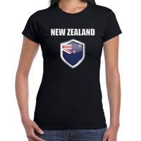 Nieuw Zeeland landen supporter t-shirt met Nieuw Zeelandse vlag schild zwart dames 2XL  -