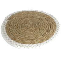 Gerimport Pannen onderzetters - zeegras - rond - 28x28 cm - naturel/wit
