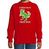 Kerstsweater Christmas T-Rex dinosaurus - voor kinderen - rood - Kerstkleding - lange mouwen