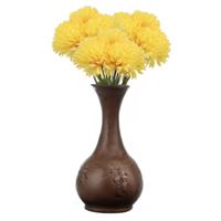 Chaks Kunstbloemen boeket dahlia - 3x - geel - 26 cm - bloemstuk - onderhoudsvrij