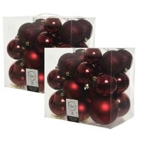 52x stuks kunststof kerstballen donkerrood (oxblood) 6-8-10 cm - thumbnail