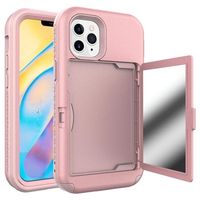 Hybride iPhone 12/12 Pro-hoesje met verborgen spiegel en kaartsleuf - roze