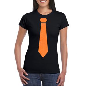 Koningsdag verkleed T-shirt voor dames - stropdas - zwart - met glitters - feestkleding