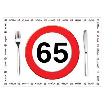 Placemat 65 jaar - 10x stuks - 42 x 30 cm - 90g - papier - verjaardag - jubileum