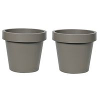 Mega Collections Plantenpot/bloempot - 2x - kunststof - taupe/bruin - buiten - D25 x H22 cm - Plantenpotten - thumbnail