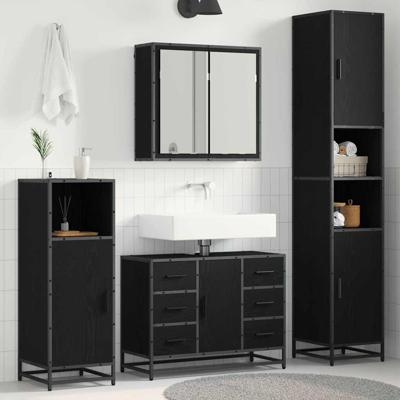 Badkamermeubelset met lade 4 pcs Zwart eiken 80 x 33 x 60 cm