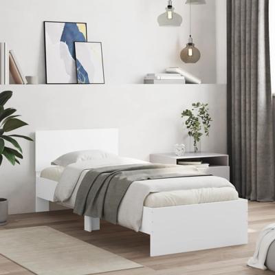 Bedframe met hoofdeinde bewerkt hout wit 90x190 cm