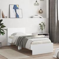 Bedframe met hoofdeinde bewerkt hout wit 90x190 cm - thumbnail