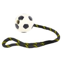 Happy pet Tough toys werptouw met voetbal rubber - thumbnail