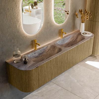 Badmeubel Mondiaz Kurve-Dlux | 190 cm | Meubelkleur Dusk | Wastafelkleur Oza | Solid surface | Wasbak beide zijden spoelbak | 2 kraangaten