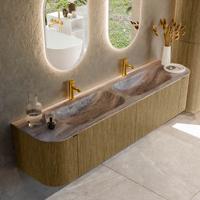 Badmeubel Mondiaz Kurve-Dlux | 190 cm | Meubelkleur Dusk | Wastafelkleur Oza | Solid surface | Wasbak beide zijden spoelbak | 2 kraangaten