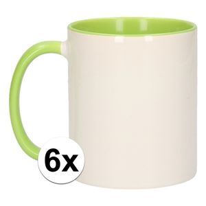 6x Wit met groene koffiemokken zonder bedrukking