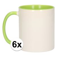 6x Wit met groene koffiemokken zonder bedrukking - thumbnail