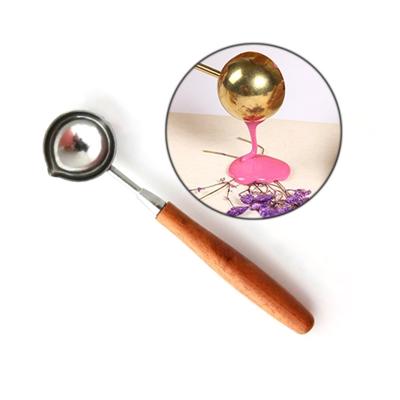 Houten handvat Brass Seal Wax lepel tool smelten zegellak hand rekening RVS brand verf lepel kleur: rechte ronde houten lepel